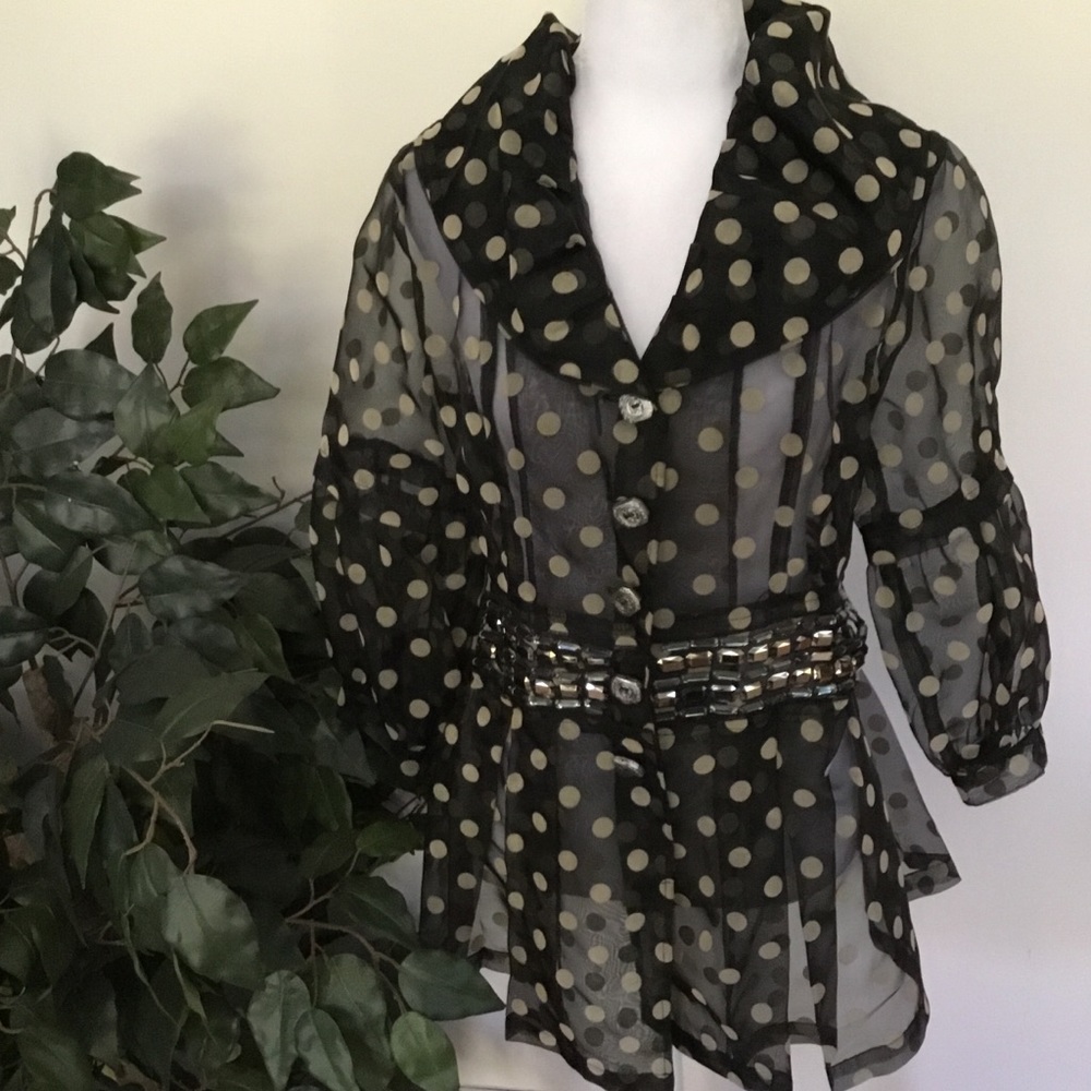 YY sheer polka dot jacket.